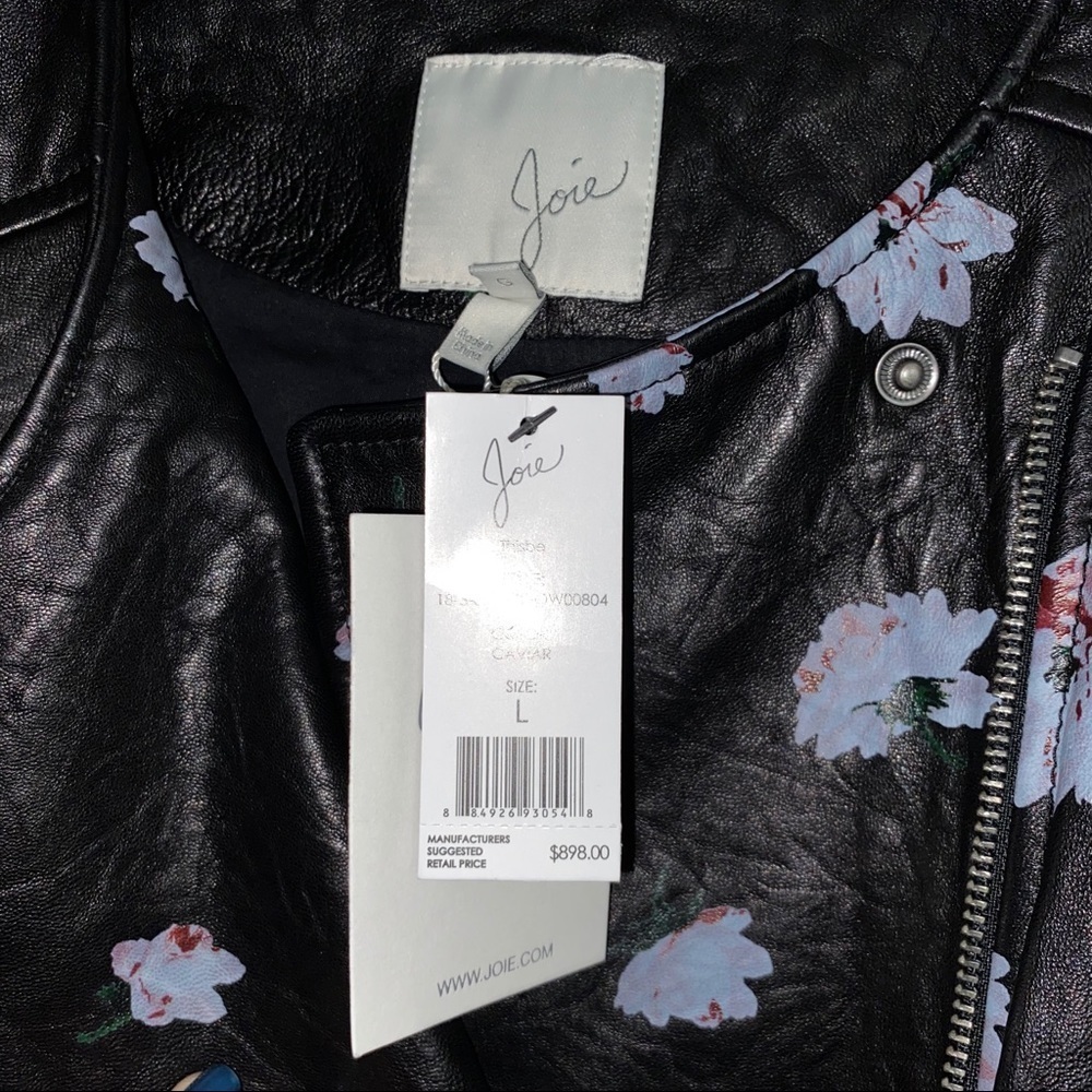 NWT Size L Joie Thisbe Floral Leather Black Jacket - Picture 7 of 8